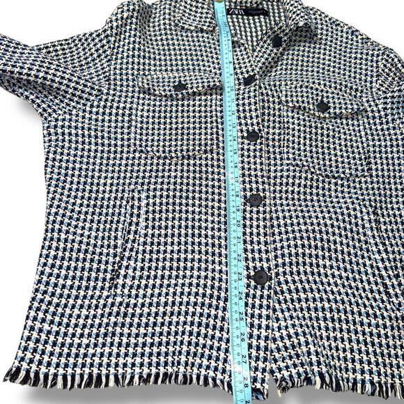 Zara Women’s Tweed Houndstooth Oversized Button-Up Shacket Jacket M Ruffle Boho - Picture 8 of 9